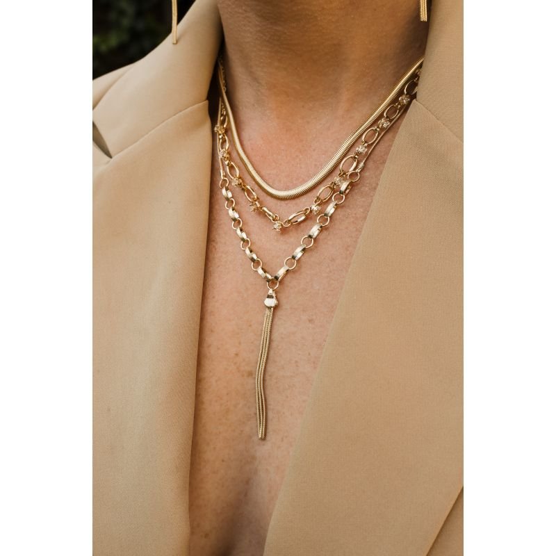 COLAR ELOS COM ZIRCONIAS ALTERNADAS 45CM EM OURO 18K