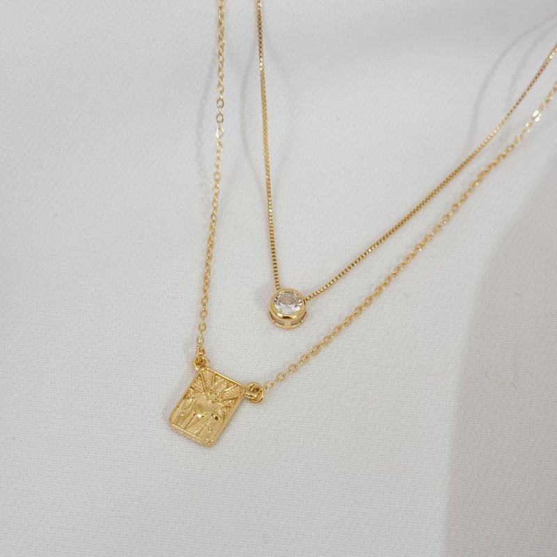 COLAR DUPLO IMACULADA CORAÇÃO DE JESUS EM OURO 18K