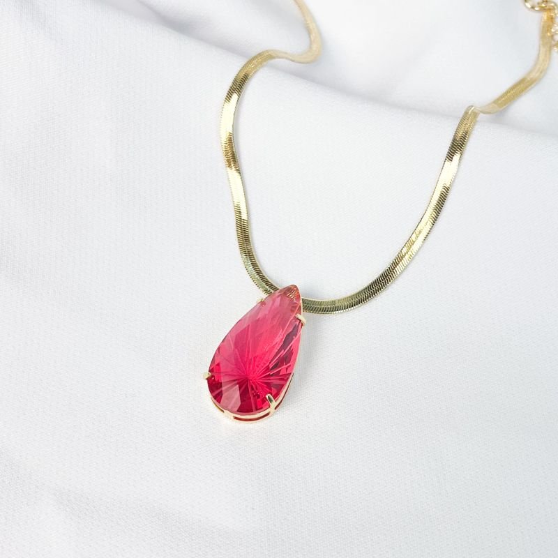 COLAR FITA COM PEDRA GOTA EM OURO 18K
