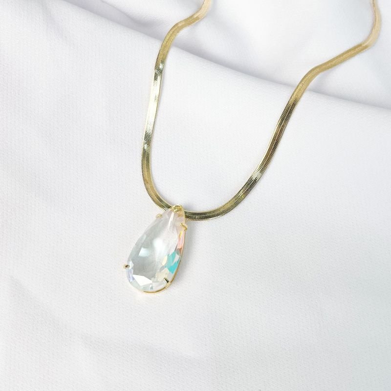 COLAR FITA COM PEDRA GOTA EM OURO 18K