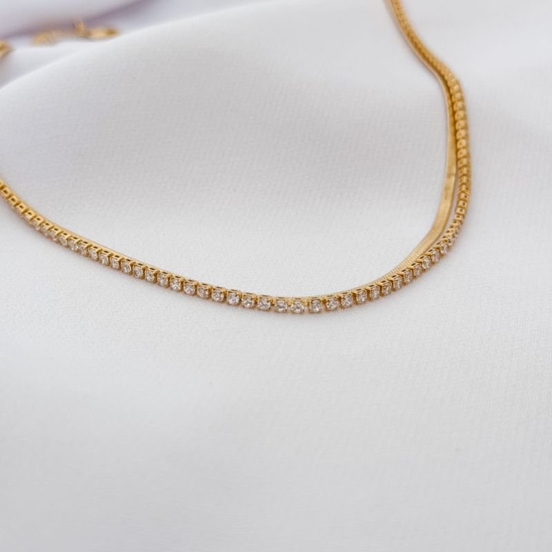 COLAR FITA COM RIVIERA 2 MM EM OURO 18K