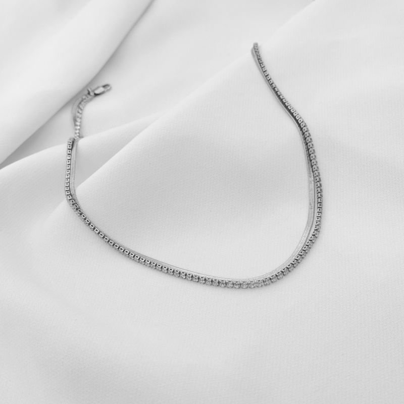 COLAR FITA COM RIVIERA 2 MM EM RÓDIO BRANCO
