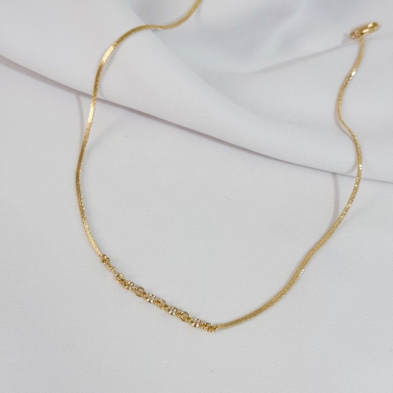 COLAR FITA COM ZIRCONIA TAMANHO 40CM EM OURO 18K