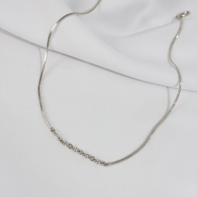 COLAR FITA COM ZIRCONIA TAMANHO 40CM EM RÓDIO BRANCO