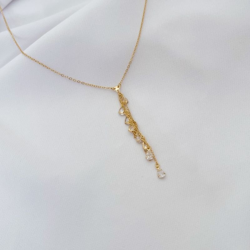 COLAR GRAVATA COM ZIRCONIAS GOTINHAS EM OURO 18K