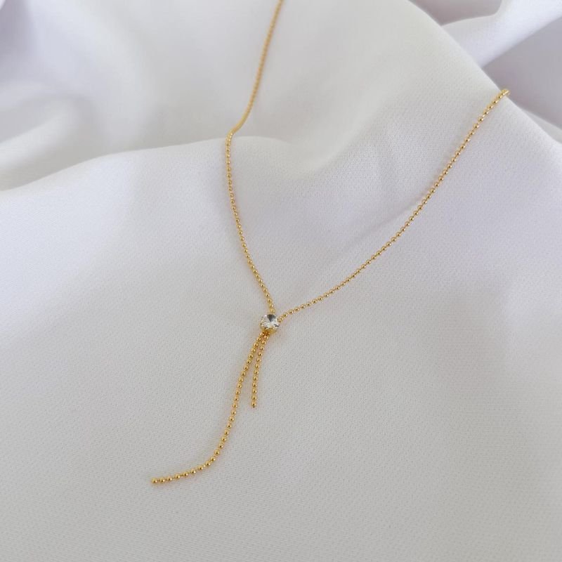 COLAR GRAVATINHA COM PONTO DE LUZ 50CM + 5CM EM OURO 18K