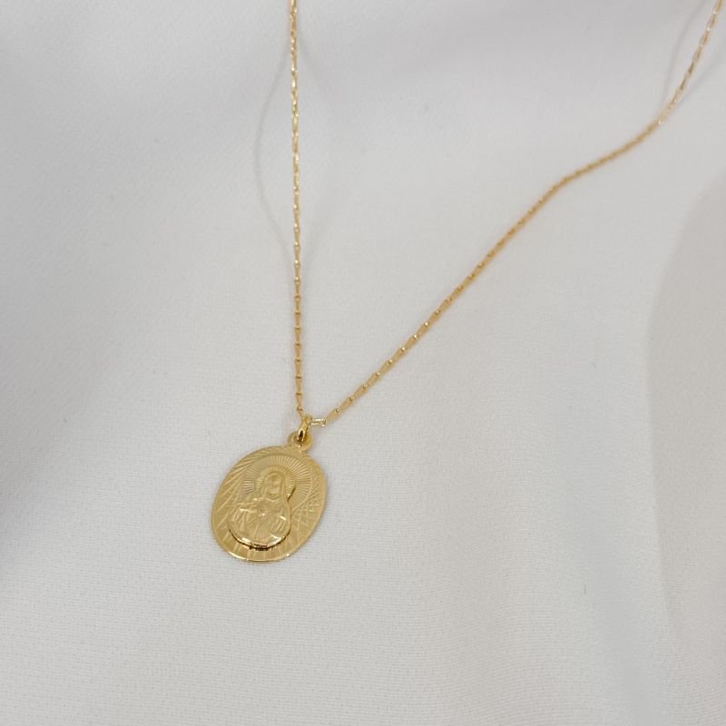 COLAR IMACULADO CORAÇÃO DE MARIA EM OURO 18K