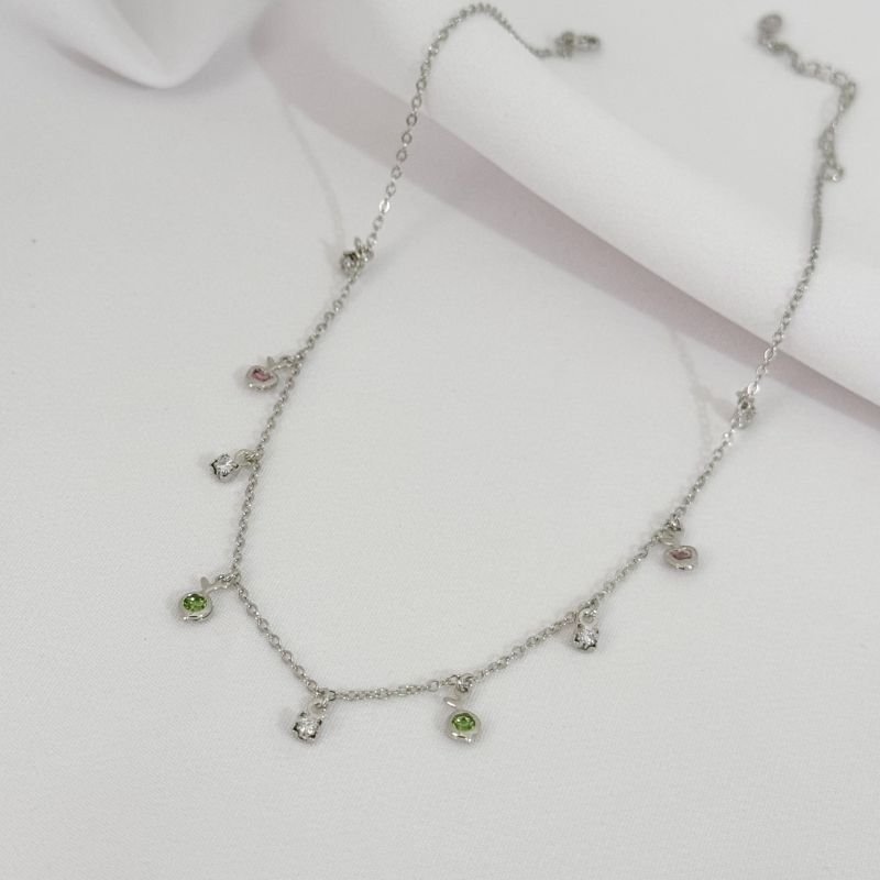 COLAR INFANTIL COM PINGENTE FRUTAS E ZIRCONIA EM RÓDIO BRANCO