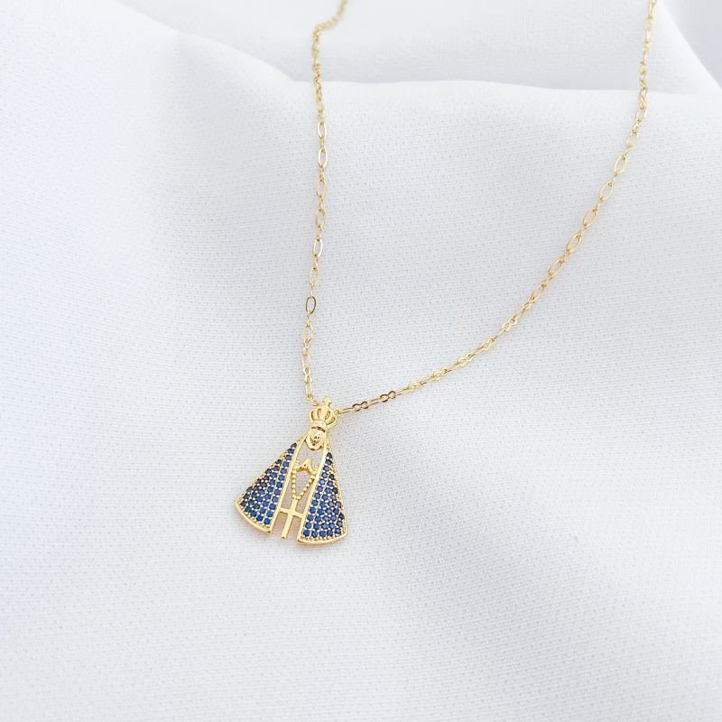 COLAR NOSSA SENHORA CRAVEJADA EM OURO 18K