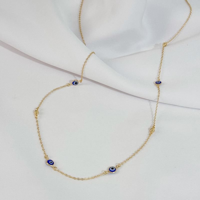 COLAR OLHO GREGO COM BOLINHAS EM OURO 18K