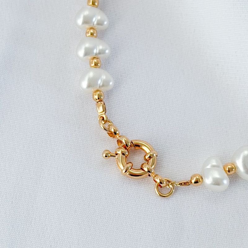 COLAR PEROLA IRREGULARES COM BOLINHAS METAL 40CM EM OURO 18K