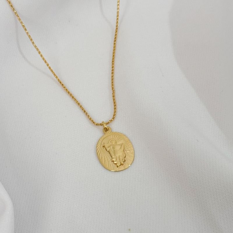 COLAR PINGENTE DIAMANTADO SANTO EXPEDITO EM OURO 18K