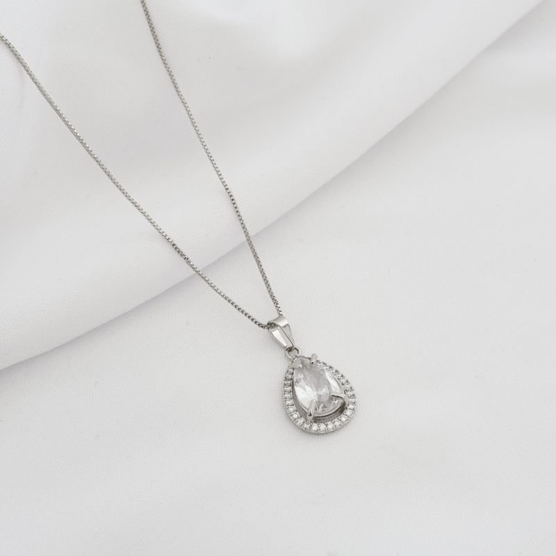 COLAR PINGENTE GOTA 12X8 EM RÓDIO BRANCO