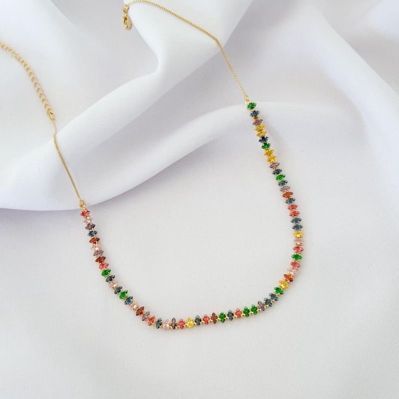 COLAR RIVIERA NAVETE COLOR COM ZIRCONIA 40CM + 10CM EM OURO 18K