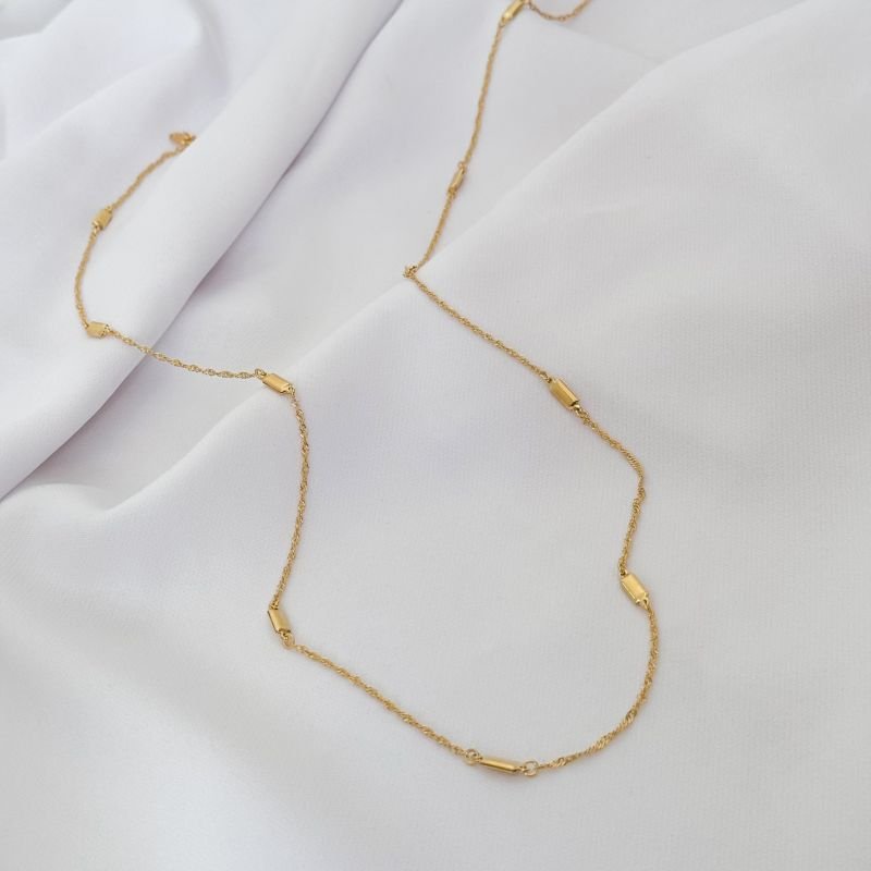 COLAR SINGAPURA COM RETANGULO 70CM EM OURO 18K