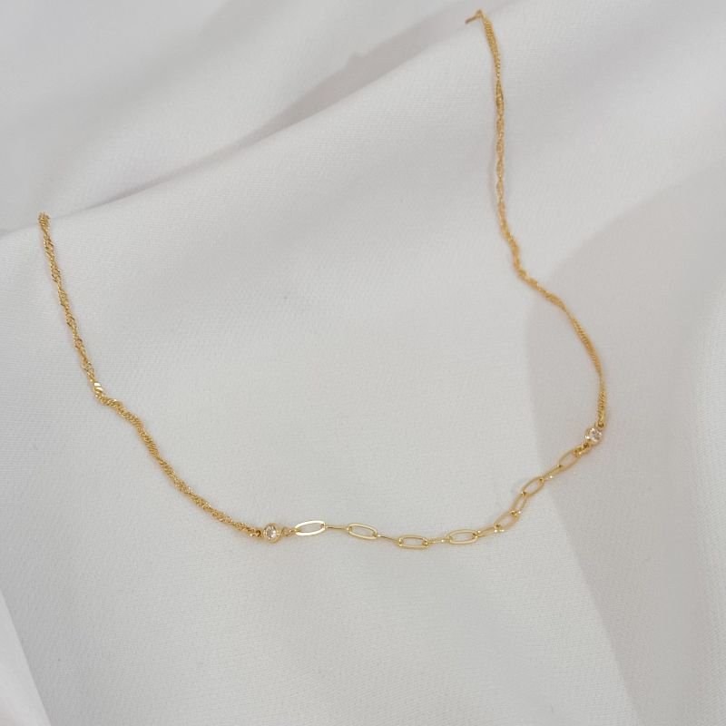 COLAR SINGAPURA COM ZIRCONIA EM OURO 18K