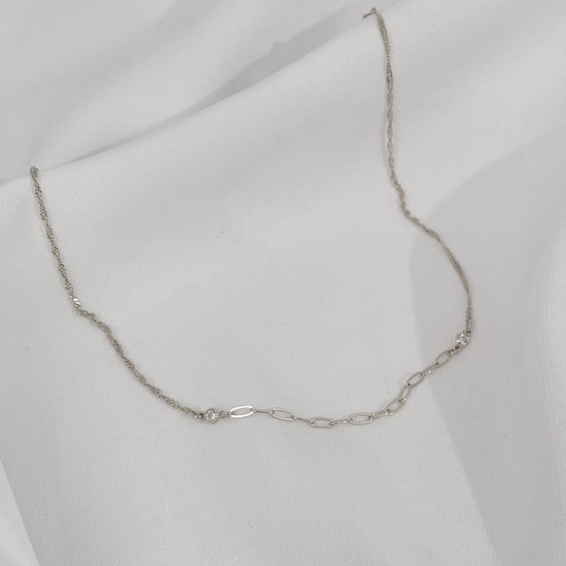 COLAR SINGAPURA COM ZIRCONIA EM RÓDIO BRANCO