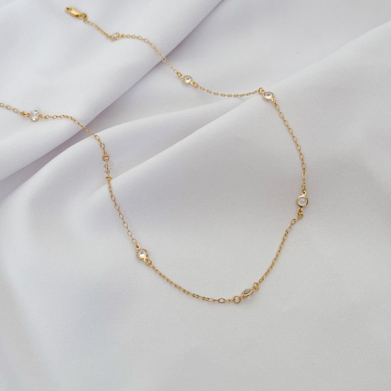 COLAR TIFFANY ZIRCONIAS 45CM EM OURO 18K