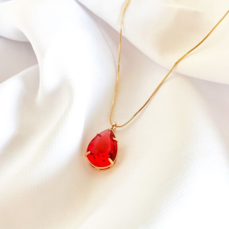 COLAR VENEZIANA 45CM COM GOTA 13X18 EM OURO 18K