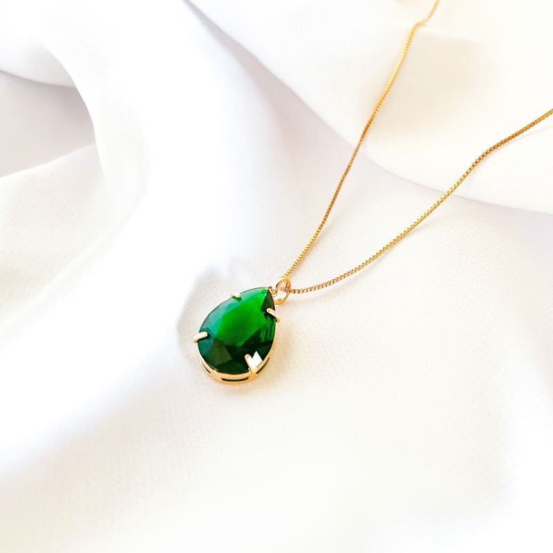 COLAR VENEZIANA 45CM COM GOTA 13X18 EM OURO 18K