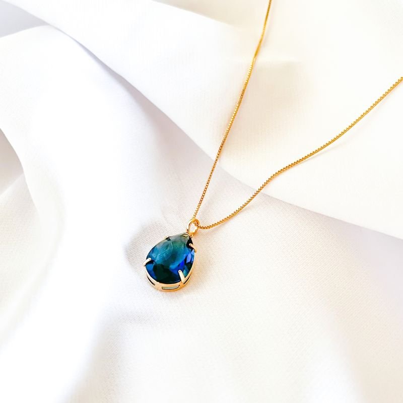 COLAR VENEZIANA 45CM COM GOTA 13X18 EM OURO 18K