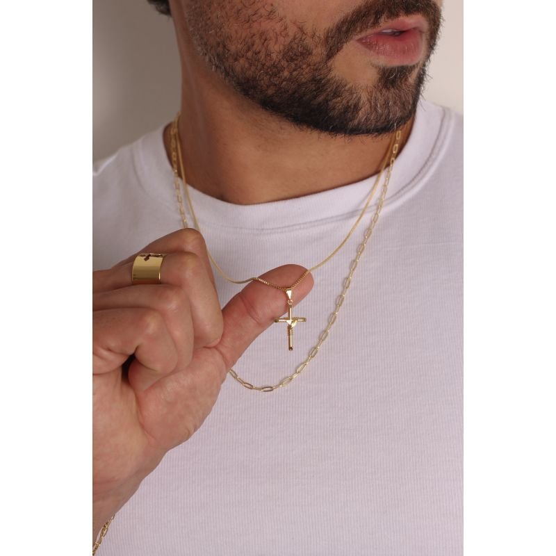 COLAR VENEZIANA 60CM COM CRUZ ARAMADA EM OURO 18K