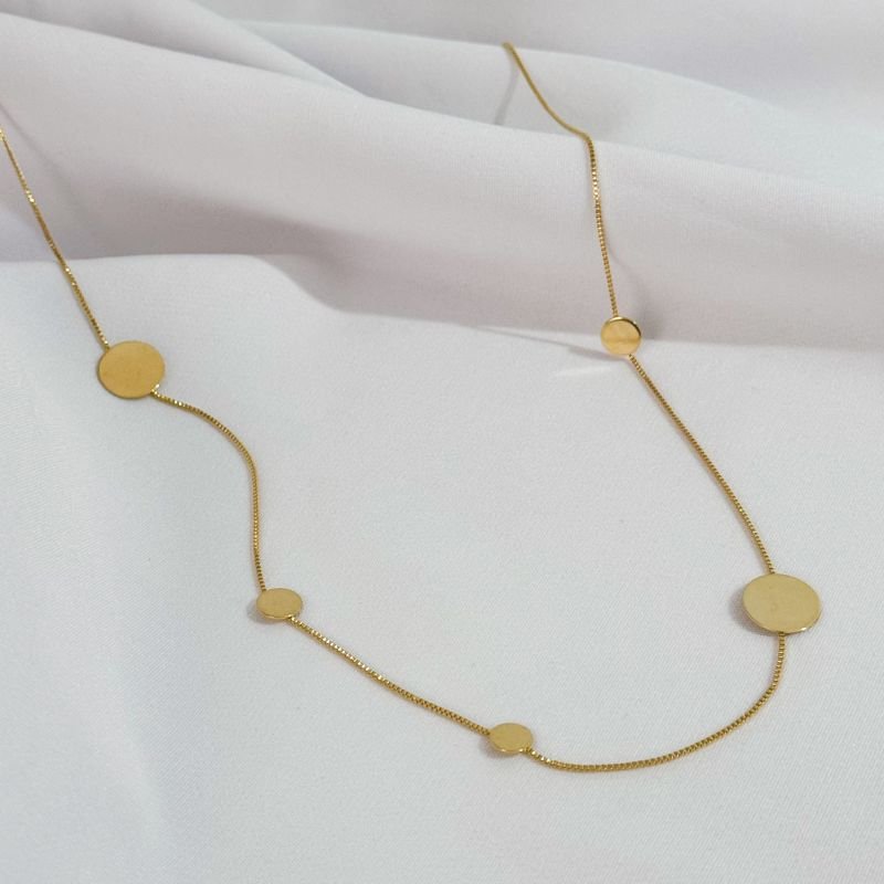 COLAR VENEZIANA COM CHAPA REDONDA LISA EM OURO 18K