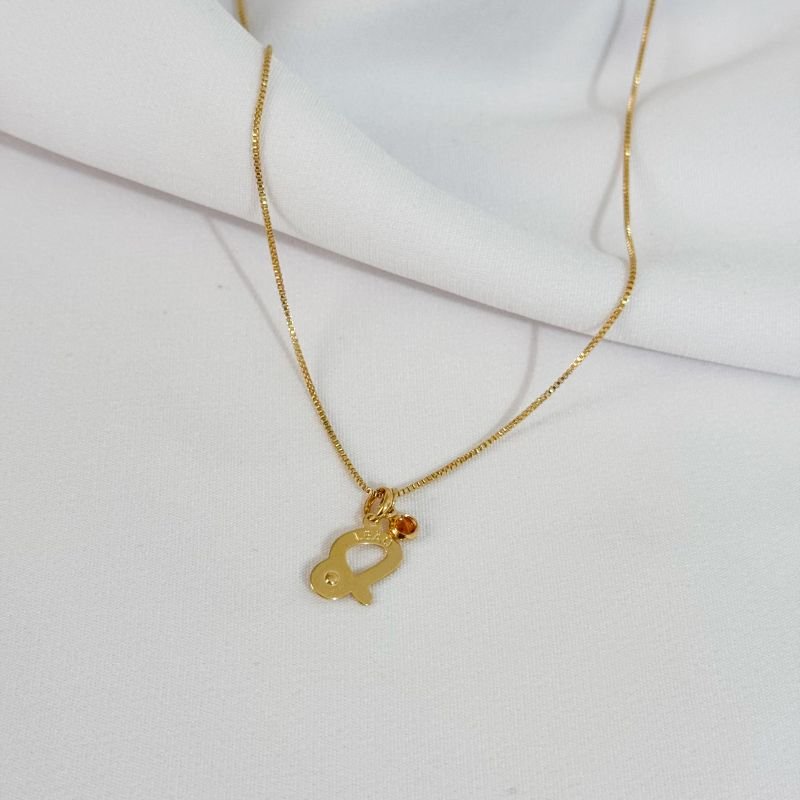COLAR ZODIACO COM PONTO DE LUZ EM OURO 18K
