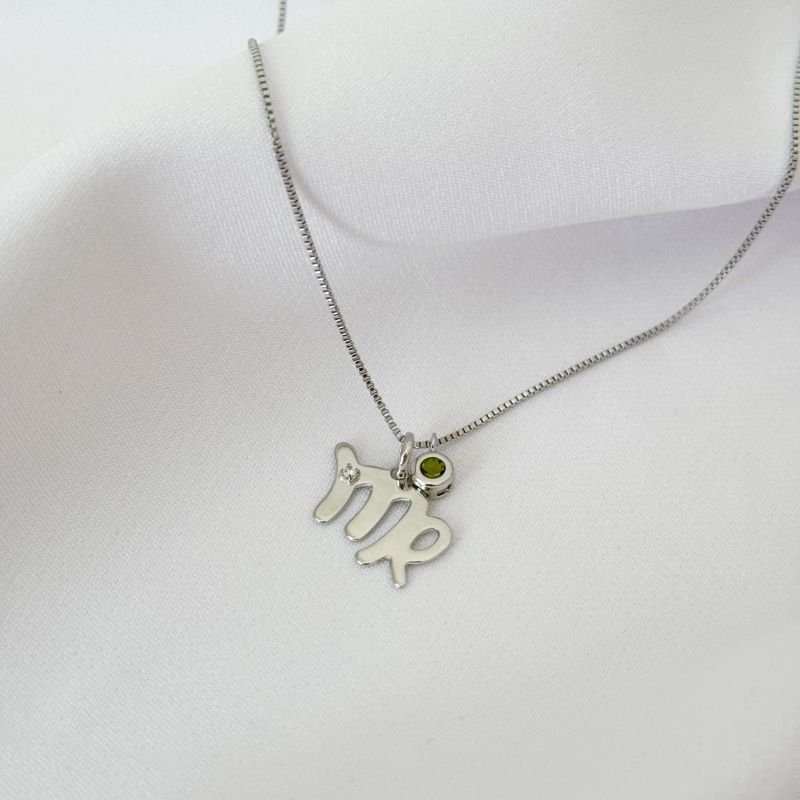 COLAR ZODIACO COM PONTO DE LUZ EM RÓDIO BRANCO