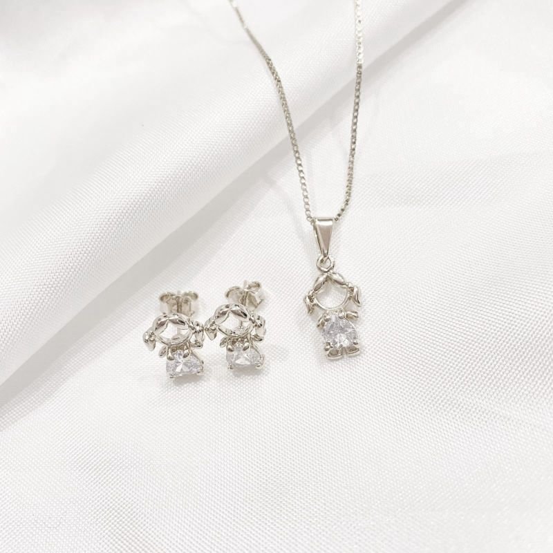CONJUNTO MENINA COM ZIRCONIA EM RÓDIO BRANCO