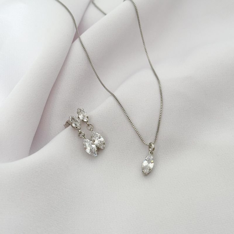 CONJUNTO 2 PEDRA OVAL EM RÓDIO BRANCO