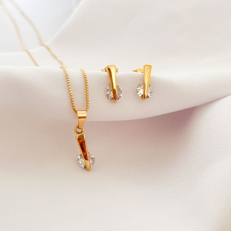 CONJUNTO CHATÃO FRONTAL COM ZIRCONIA EM OURO 18K