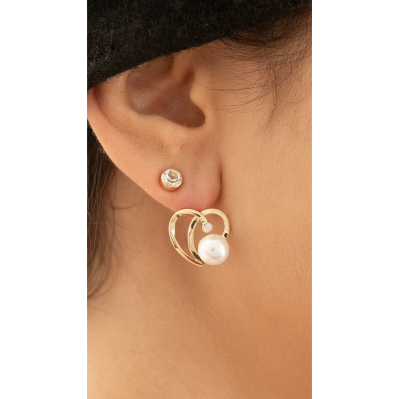 CONJUNTO CORAÇÃO ORGÂNICO COM PEROLA EM OURO 18K