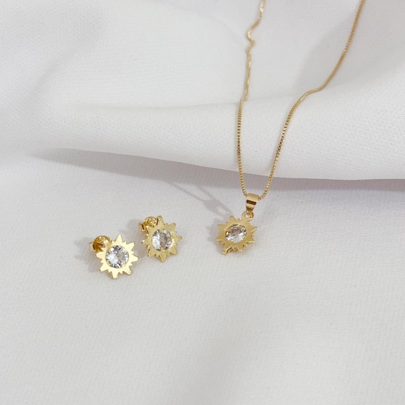 CONJUNTO ESTRELA COM ZIRCONIA EM OURO 18K