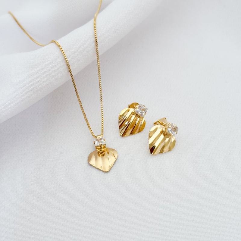 CONJUNTO FOLHA ESTAMPADA EM OURO 18K