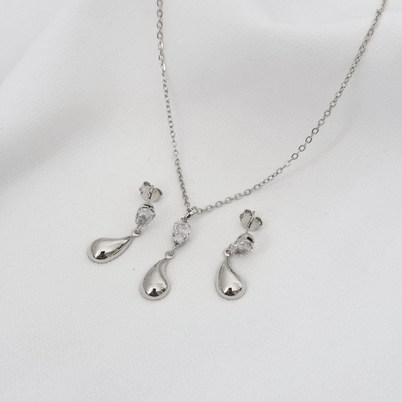 CONJUNTO GOTA COM PEDRA ZIRCONIA EM RÓDIO BRANCO