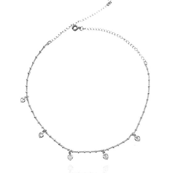 COLAR CHOCKER DE PONTO DE LUZ EM FORMATO DE CORAÇÕES EM RÓDIO BRANCO
