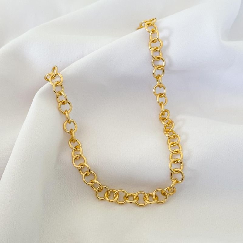 CORRENTE ALUMINIO ELOS REDONDOS EM OURO 18K