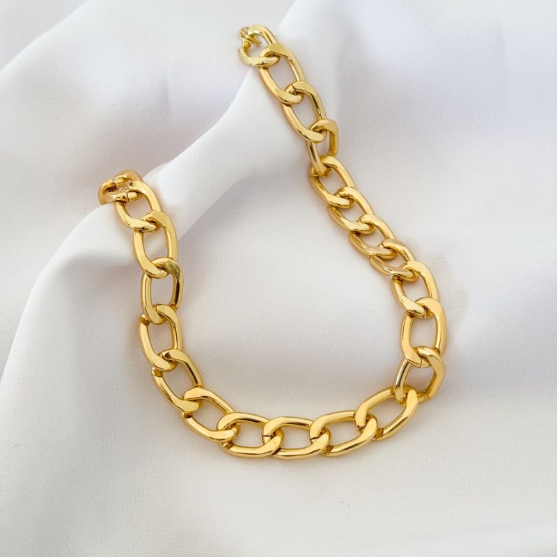 CORRENTE ALUMINIO GRUMET ACHATADA EM OURO 18K