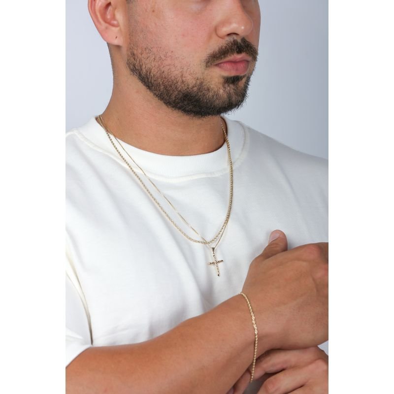 CORRENTE MASCULINA DIAMANTADA COM CRUZ EM OURO 18K