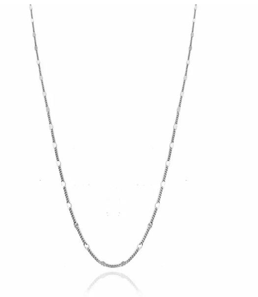 GO618 - CORRENTE FINA COM MINI CORAÇÕES 80 CM EM RÓDIO BRANCO