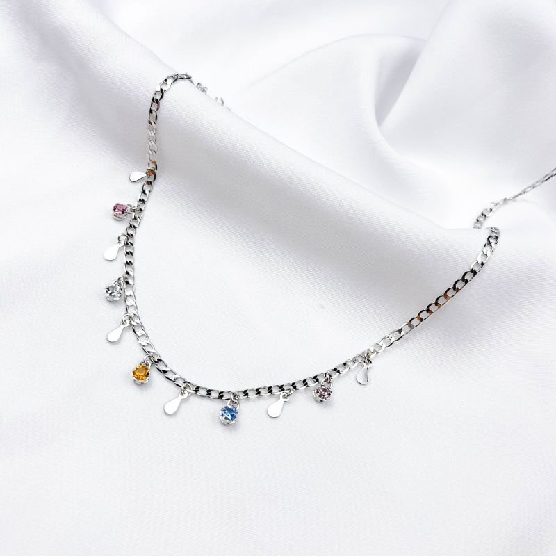 CHOCKER CARTIER COM PEDRAS 38CM + 10CM EM RÓDIO BRANCO