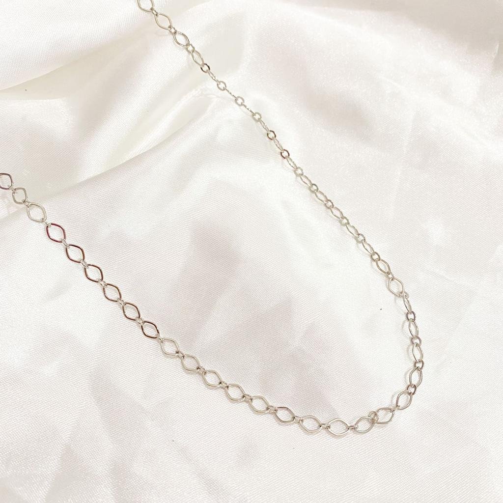CORRENTE LOSANGOLO ACHATADA 60CM EM RÓDIO BRANCO