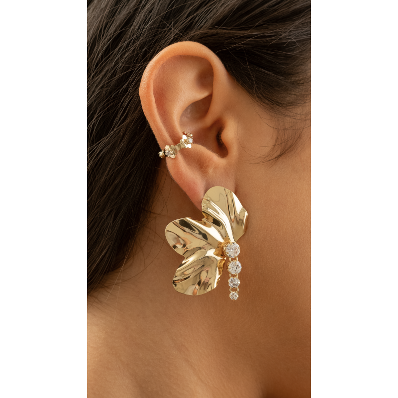 PIERCING DETALHES FLORES COM ZIRCONIAS EM OURO 18K