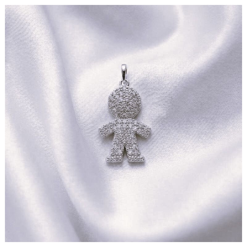 PINGENTE MENINO CRAVEJADO EM RÓDIO BRANCO