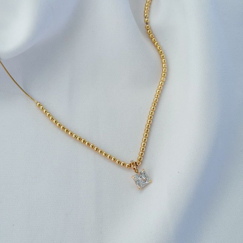 PINGENTE PONTO DE LUZ QUADRADO 8MM EM OURO 18K
