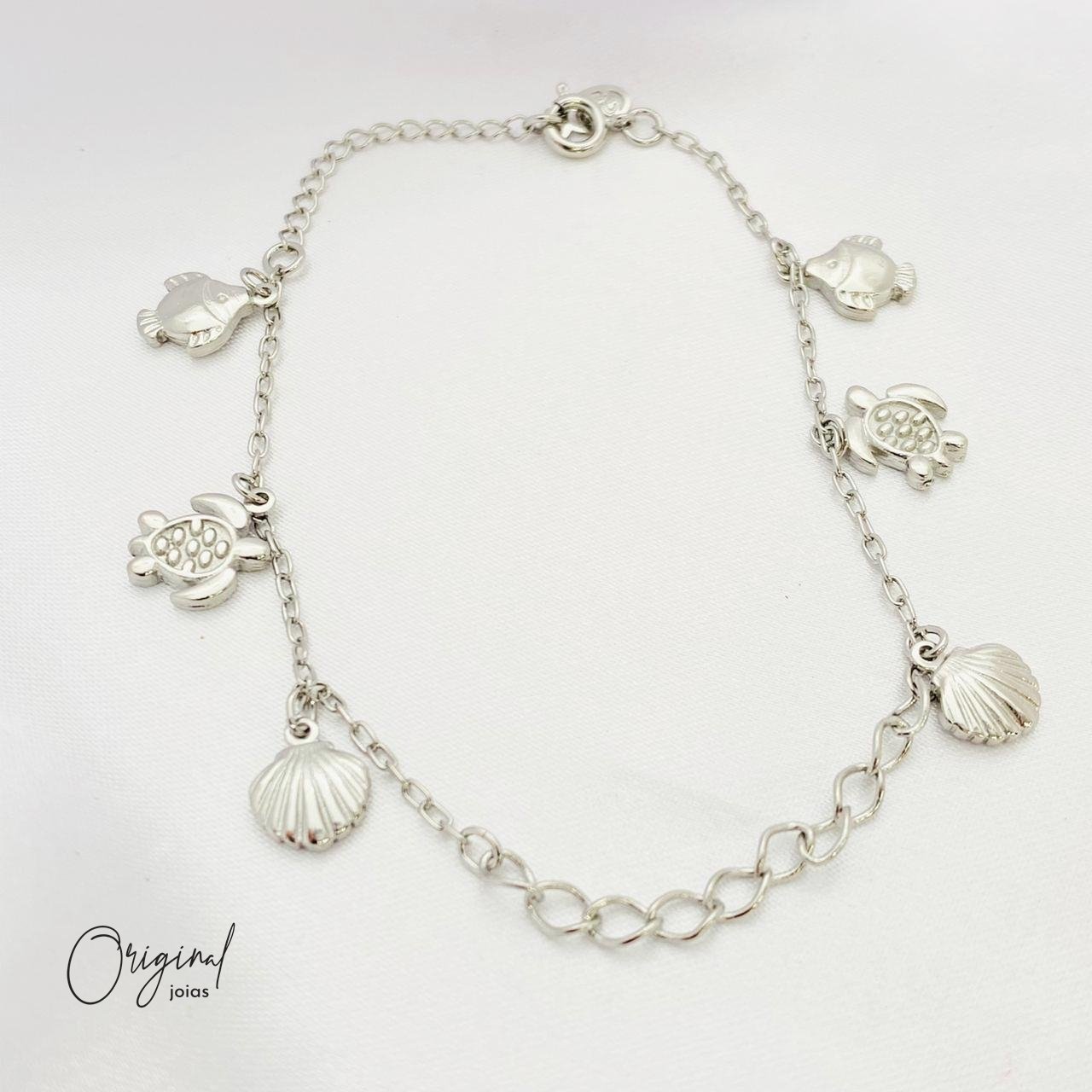PULSEIRA ACESSÓRIOS FUNDO DO MAR 18 CM EM RÓDIO BRANCO