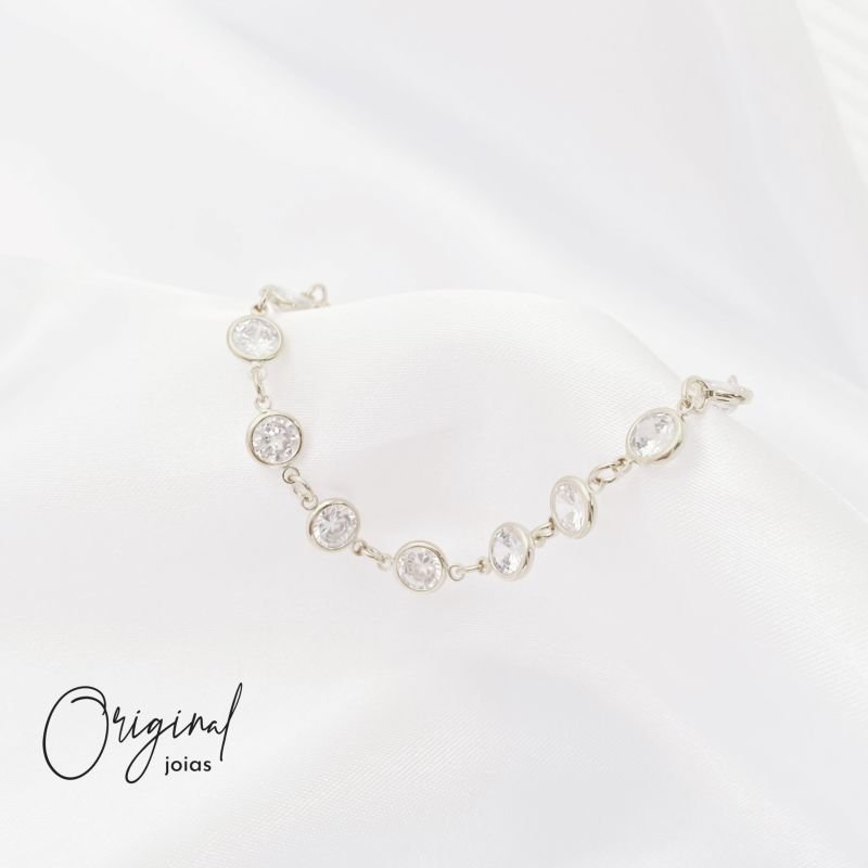 PULSEIRA TIFANNY CRISTAL - 18 CM EM RÓDIO BRANCO