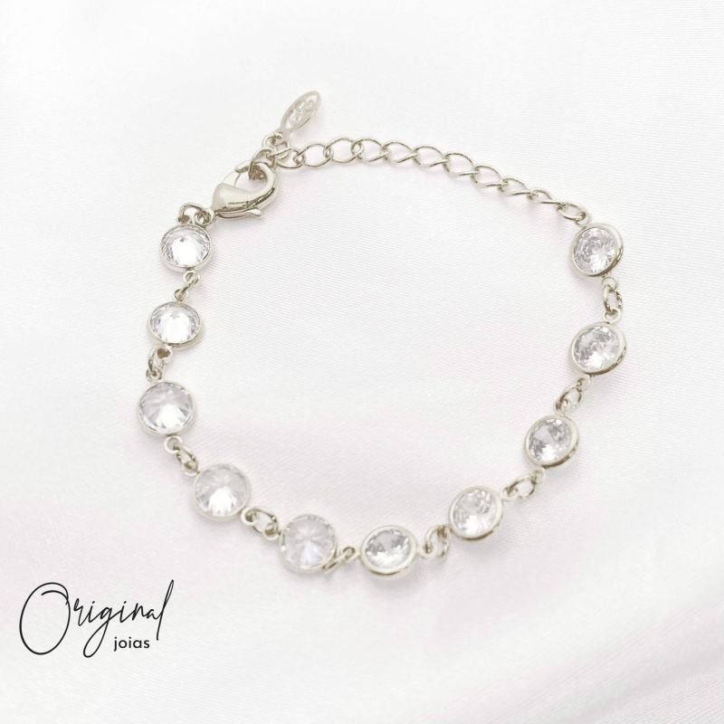PULSEIRA TIFANNY CRISTAL - 18 CM EM RÓDIO BRANCO