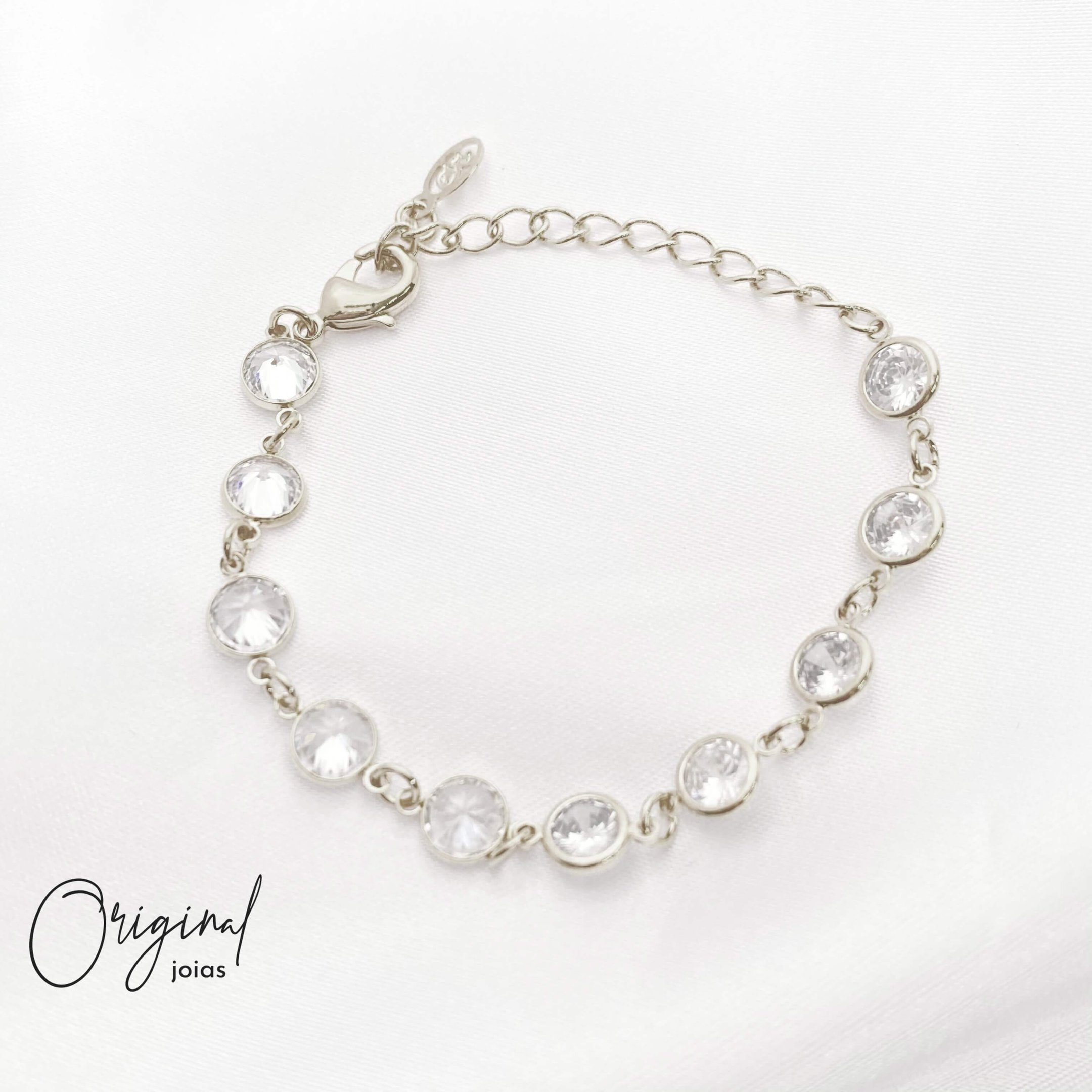PULSEIRA TIFANNY CRISTAL - 18 CM EM RÓDIO BRANCO